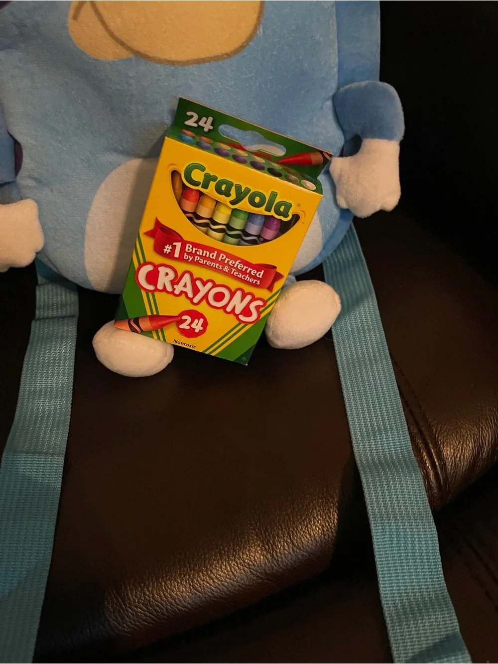 Blue Plush Kids Backpack with Character Face and Light Blue Straps